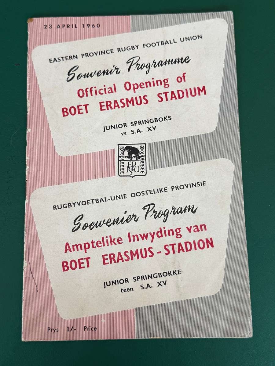 Rugby Programme - S.A. XV vs Junior Springboks/Eastern Province u/19 vs Border u/19 23/04/1960