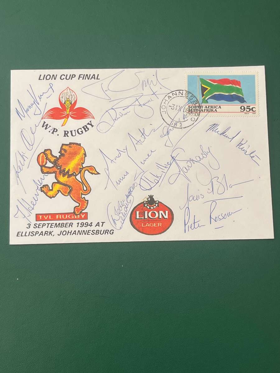 Rugby - *SIGNED* FDC/First Day Cover Lion Cup Final Transvaal vs WP 3/09/1994
