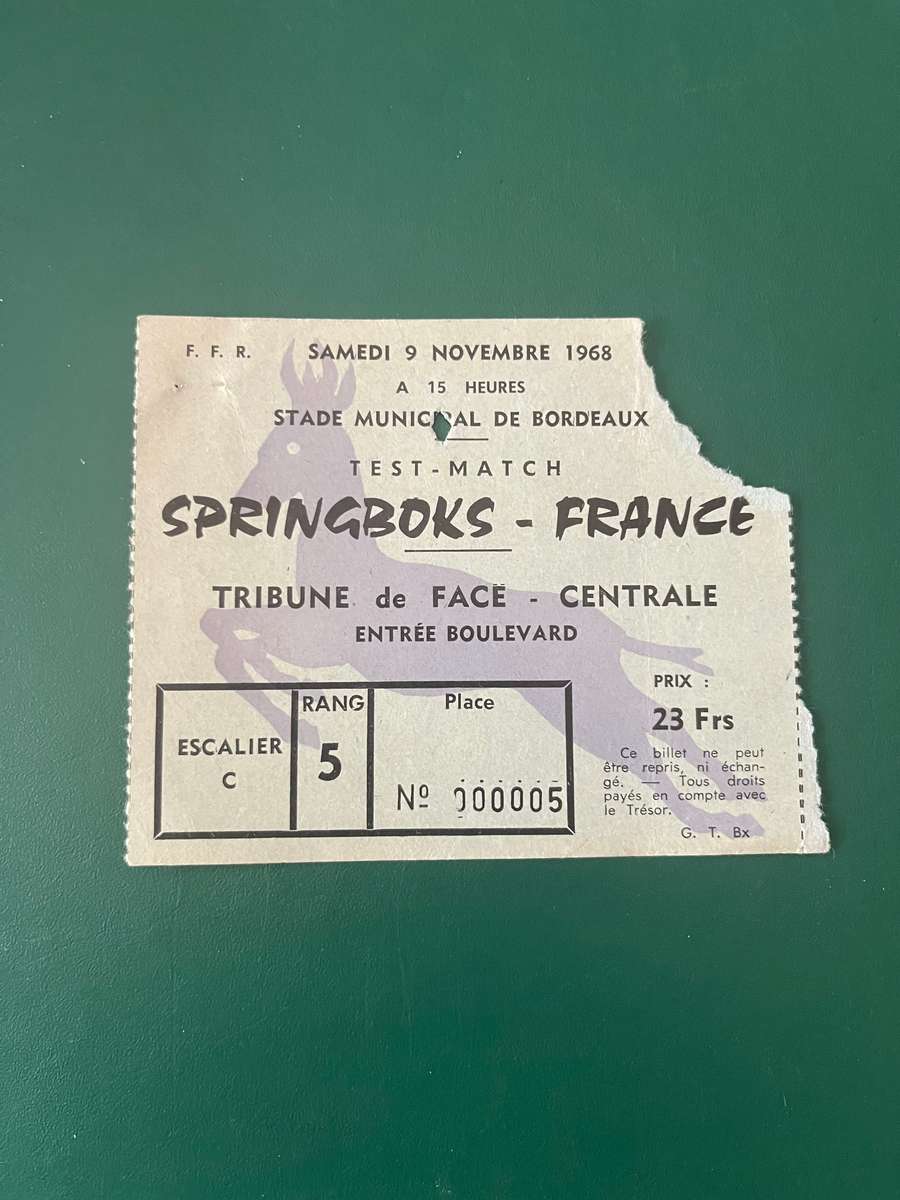 Rugby Ticket - France vs Springboks 09/11/1968