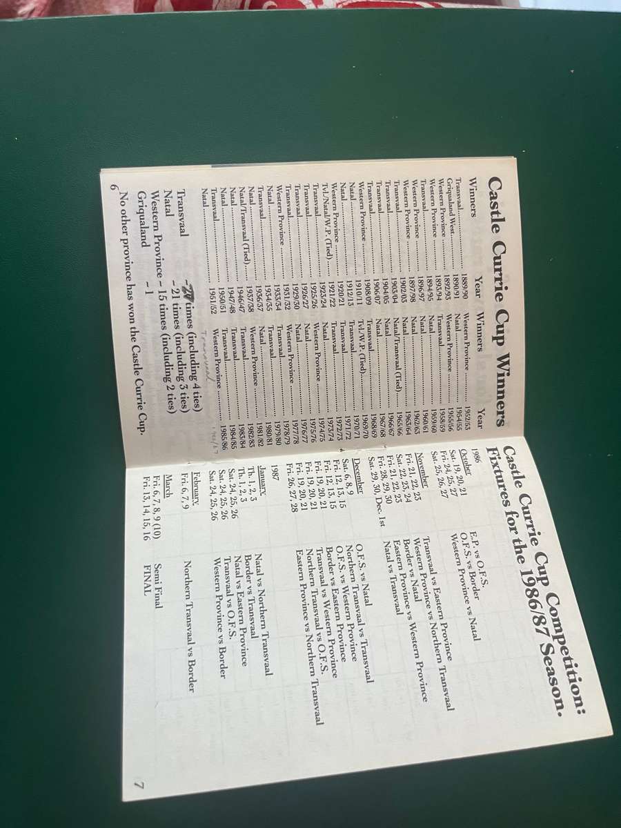 Cricket Itinerary - 1986/1987 Castle Itinerary Booklet.