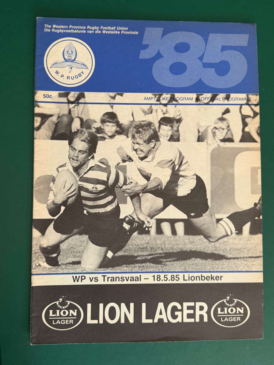 Rugby Programme - Western Province vs Transvaal 18/05/1985