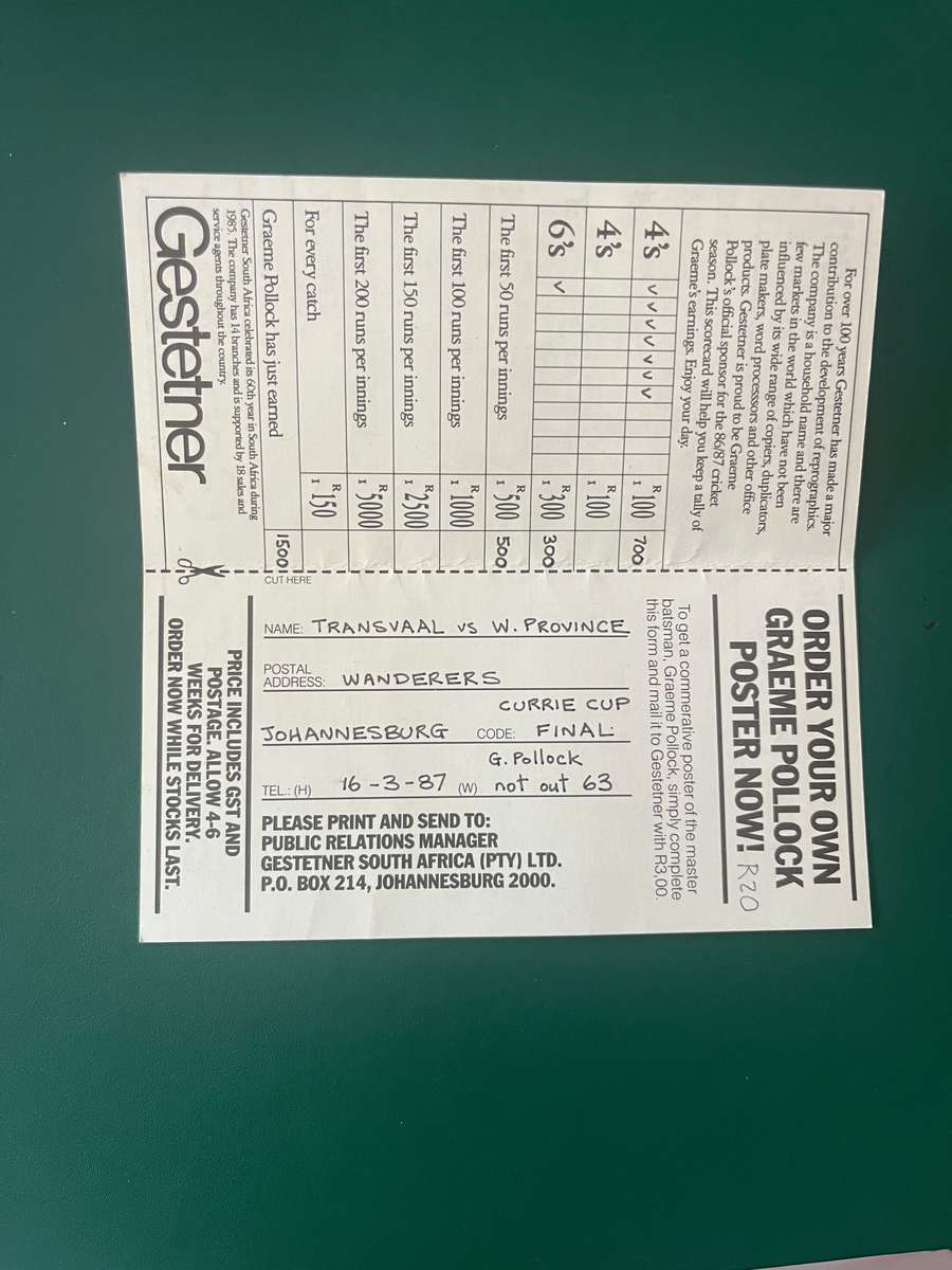 Cricket - Greame Pollock Scorecard Folder