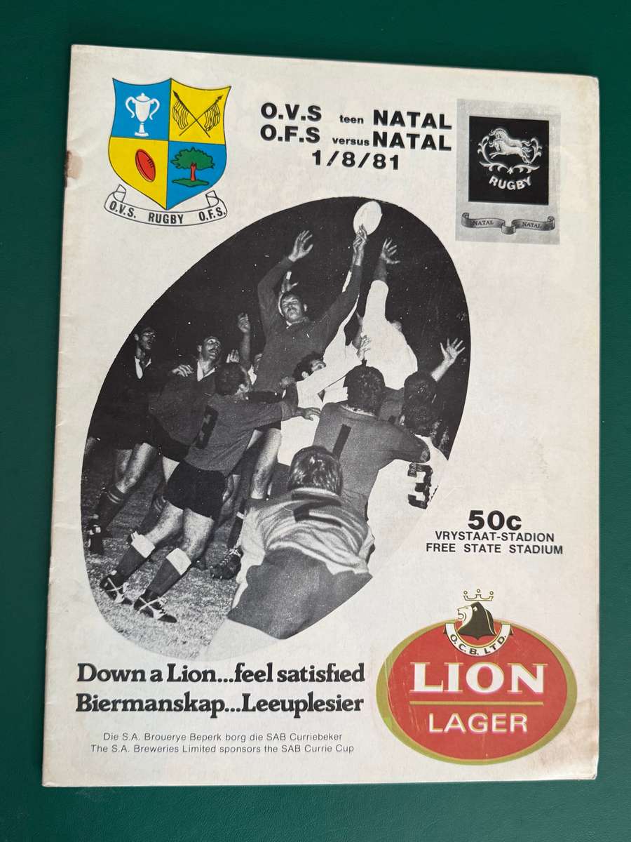 Rugby Programme - Free State vs Natal 01/08/1981