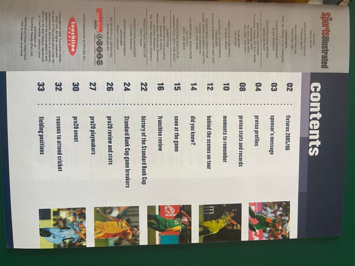 Cricket Itinerary - 2005/2006 Summerguide One Day Cricket