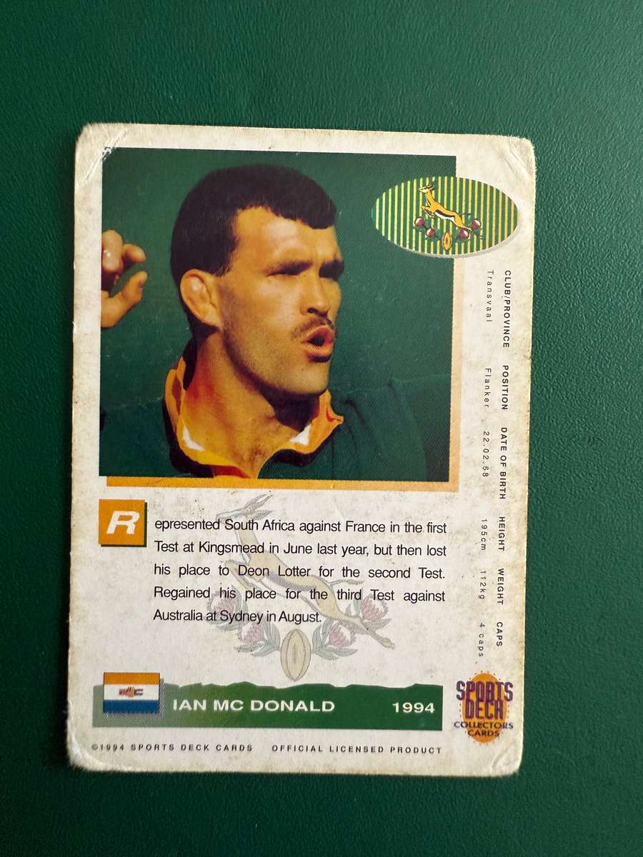 Rugby Cards - 6 * 1994 Sports Deck Rugby Cards