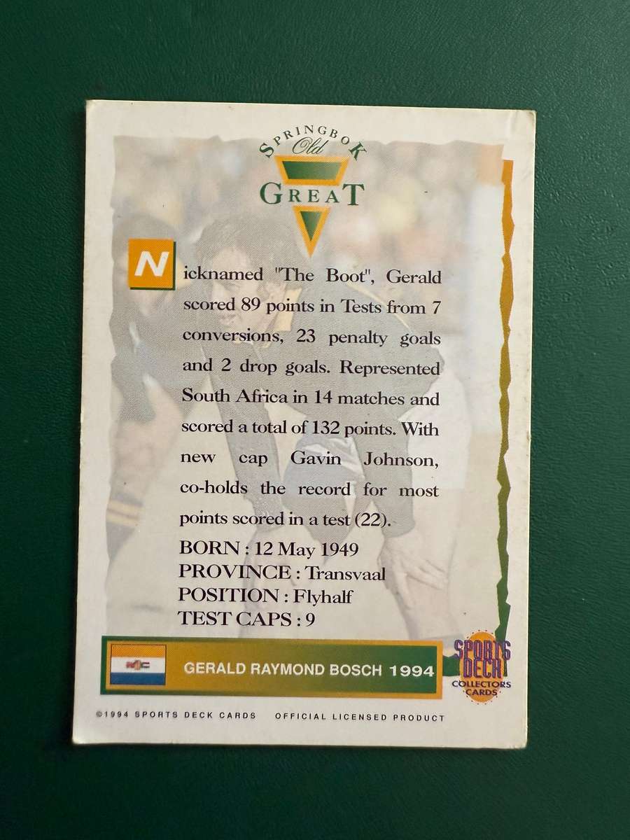 Rugby Card - Gerald Bosch (Nr34/90) 1994 Sports Deck Rugby Card