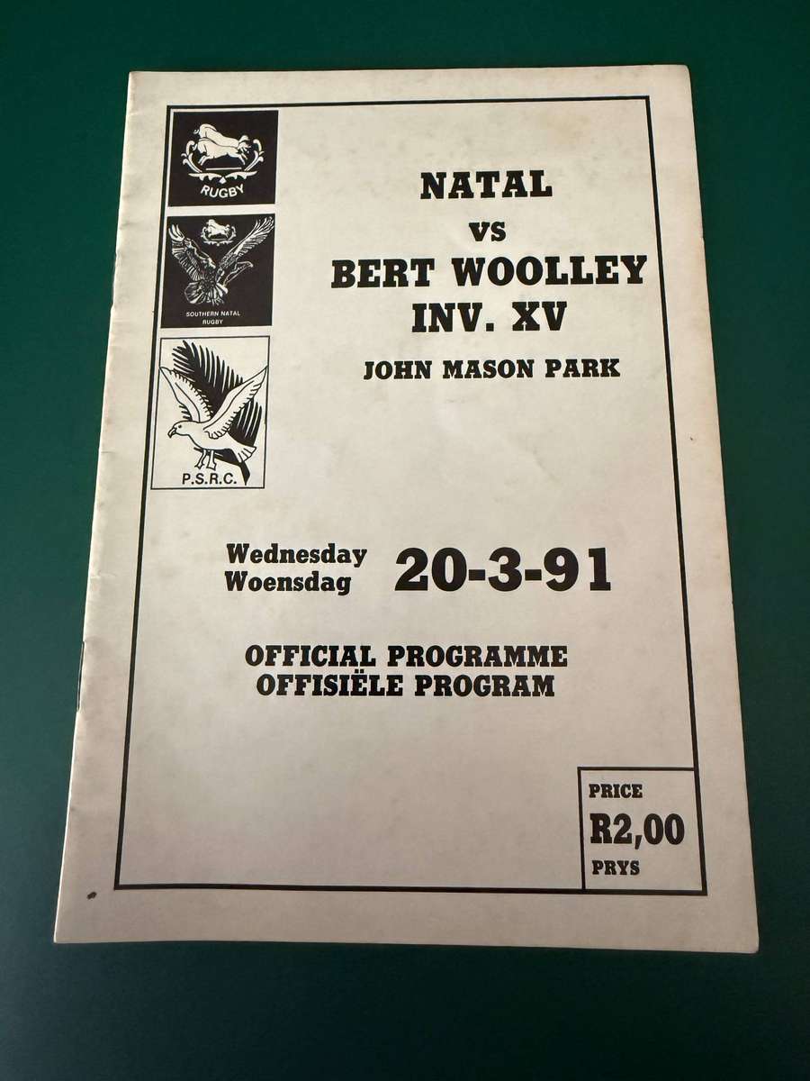 Rugby Programme - Natal vs Bert Woolley Invitational XV 20/03/1991