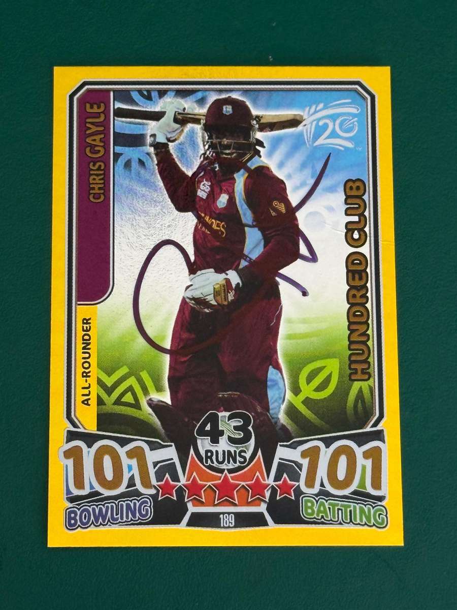Cricket Card - *SIGNED* Chris Gayle (Nr189) Hundred Club 2014 Cricket Attax foil card