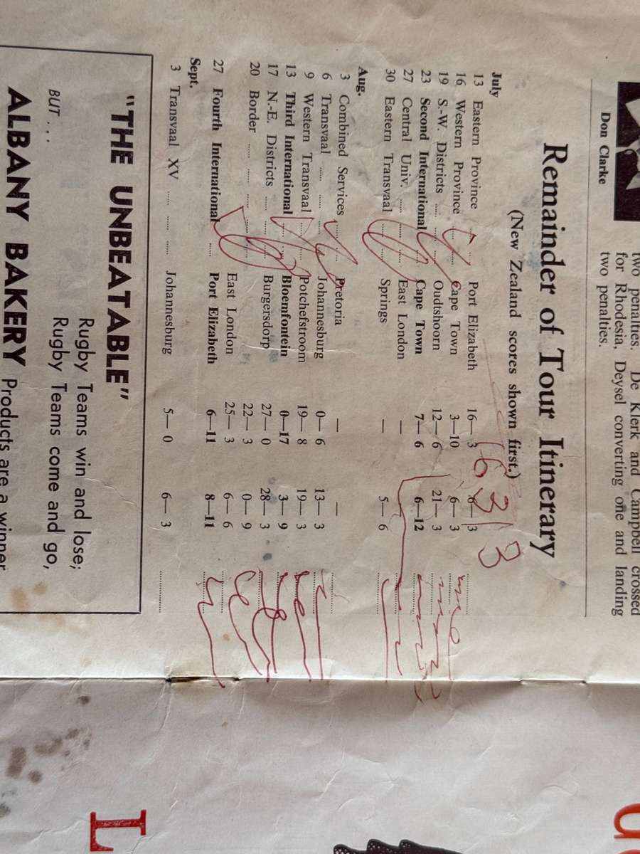 Rugby Programme - *TOUR* Junior Springboks vs New Zealand All Blacks 09/07/1960