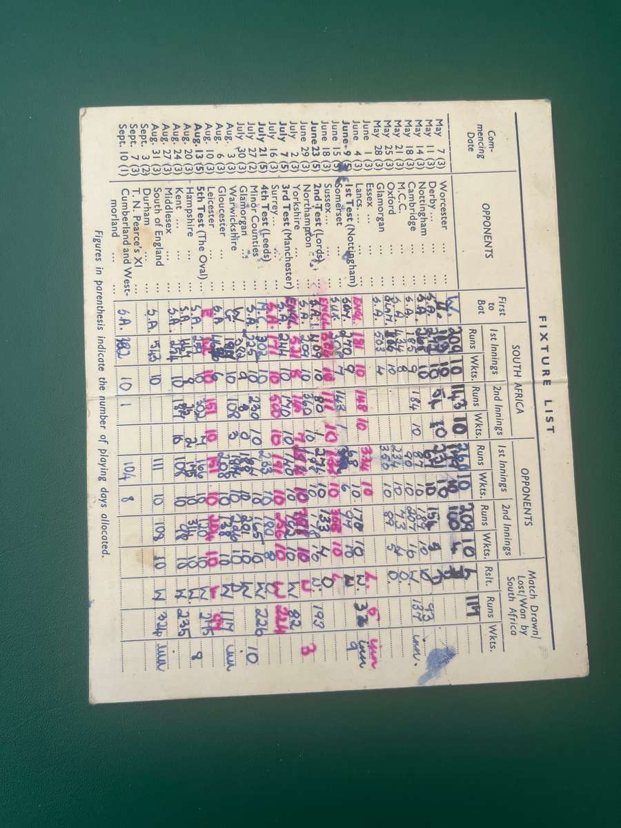 Cricket Itinerary - 1955 South-Africa in England with Compliments of Atlantic Service Station