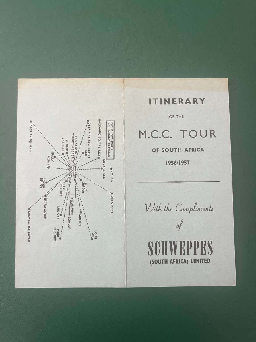 Cricket Itinerary - 1956/1957 Pocket Itinerary of the England tour to South Africa