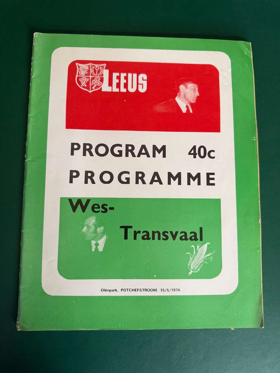 Rugby Programme - Western-Transvaal vs British Lions 15/05/1974