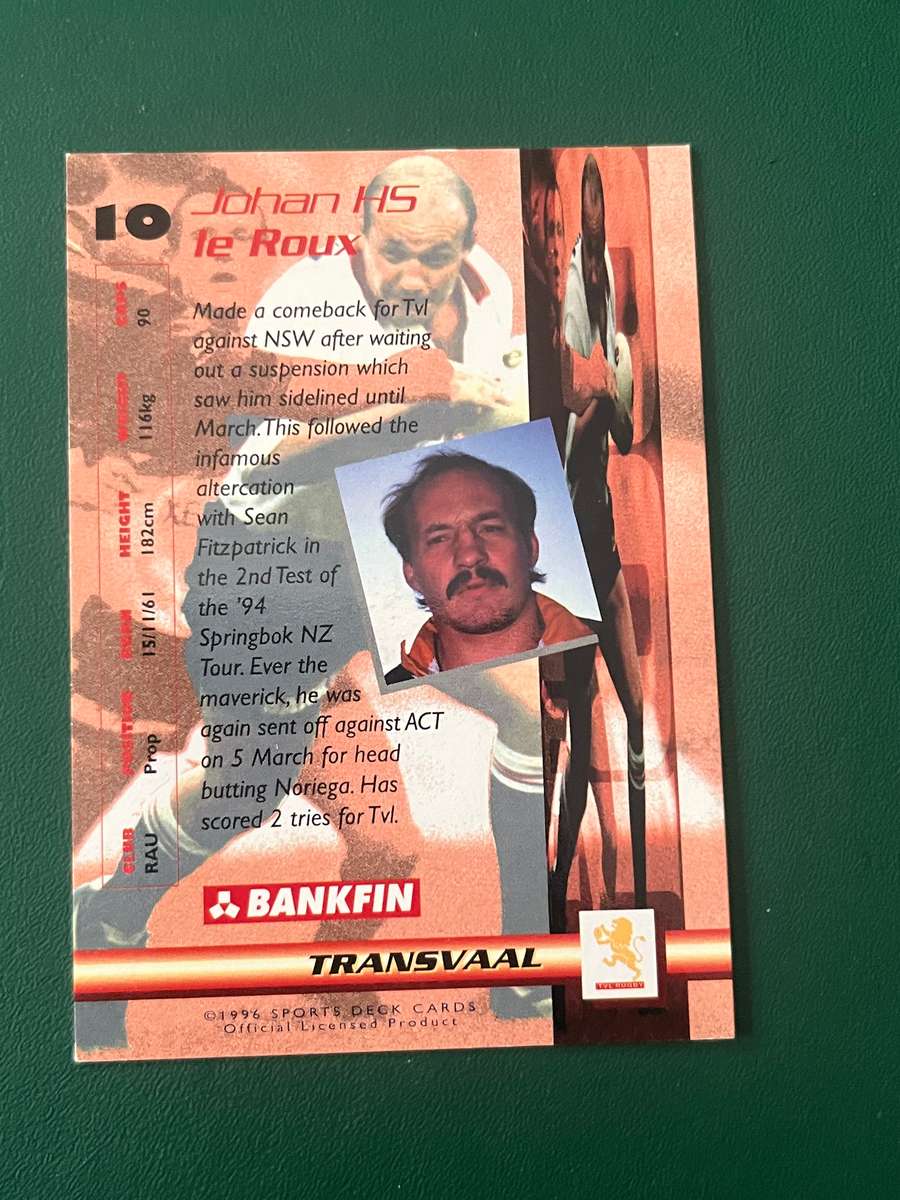 Rugby Card - *SIGNED* Johan le Roux 1996 Sports Deck Card