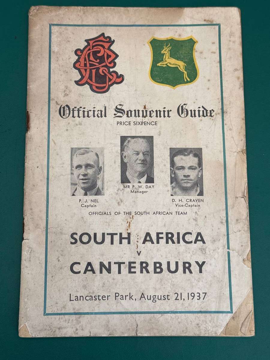 Rugby Programme - *TOUR* South-Africa vs Canterbury 21/08/1937 (Lancaster Park)