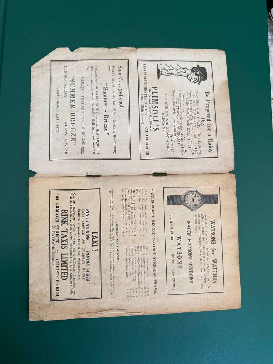 Rugby Programme - *TOUR* South-Africa vs Canterbury 21/08/1937 (Lancaster Park)