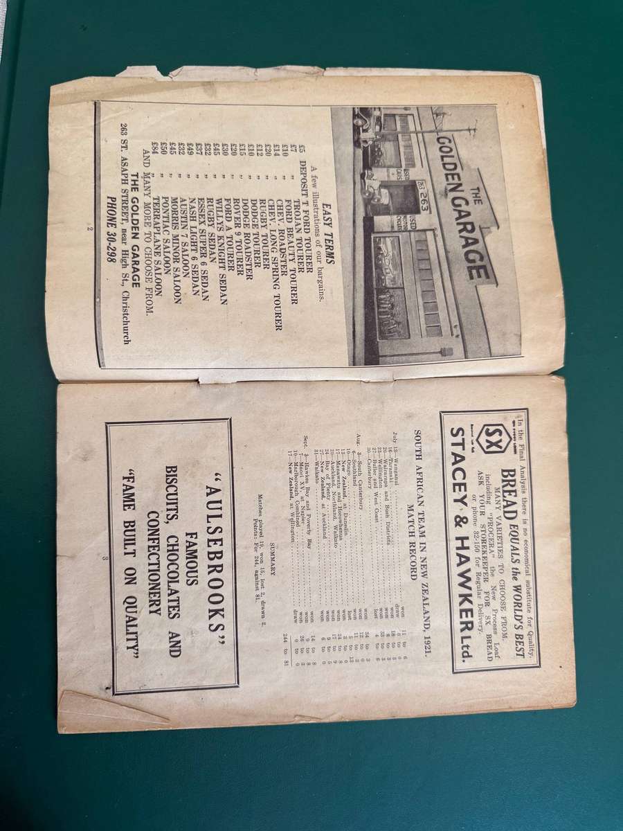 Rugby Programme - *TOUR* South-Africa vs Canterbury 21/08/1937 (Lancaster Park)