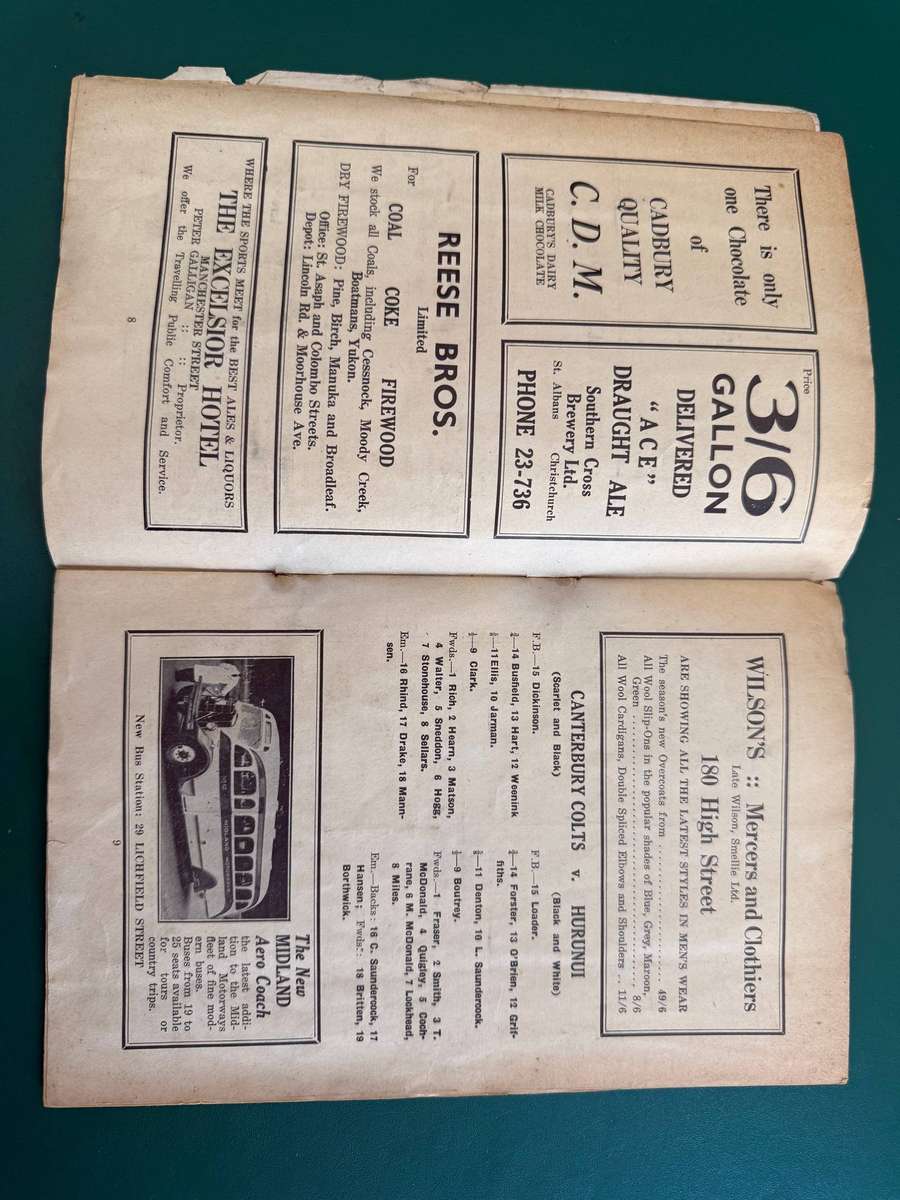 Rugby Programme - *TOUR* South-Africa vs Canterbury 21/08/1937 (Lancaster Park)