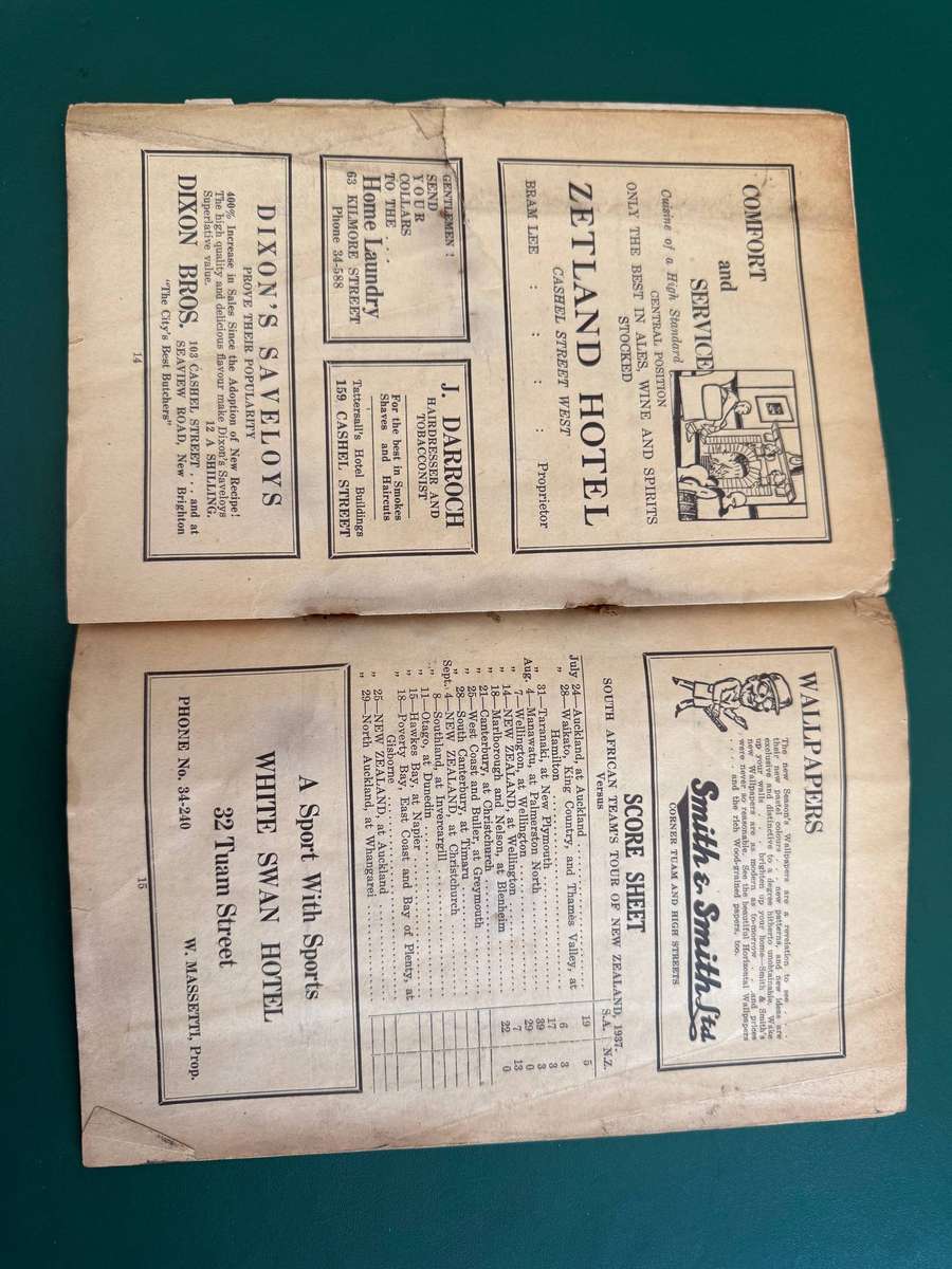 Rugby Programme - *TOUR* South-Africa vs Canterbury 21/08/1937 (Lancaster Park)