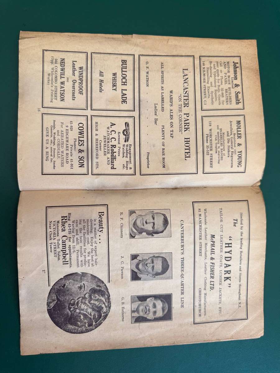 Rugby Programme - *TOUR* South-Africa vs Canterbury 21/08/1937 (Lancaster Park)