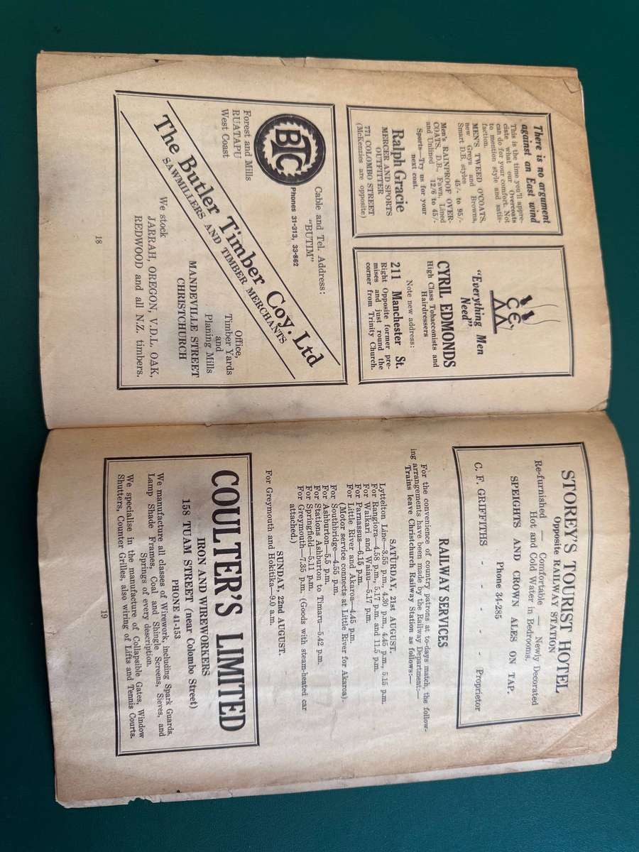 Rugby Programme - *TOUR* South-Africa vs Canterbury 21/08/1937 (Lancaster Park)