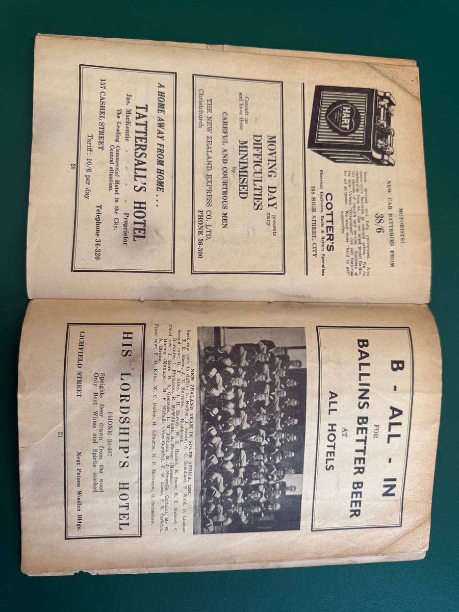 Rugby Programme - *TOUR* South-Africa vs Canterbury 21/08/1937 (Lancaster Park)