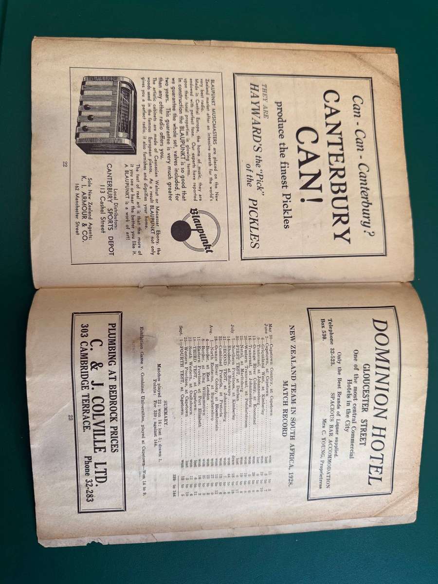Rugby Programme - *TOUR* South-Africa vs Canterbury 21/08/1937 (Lancaster Park)