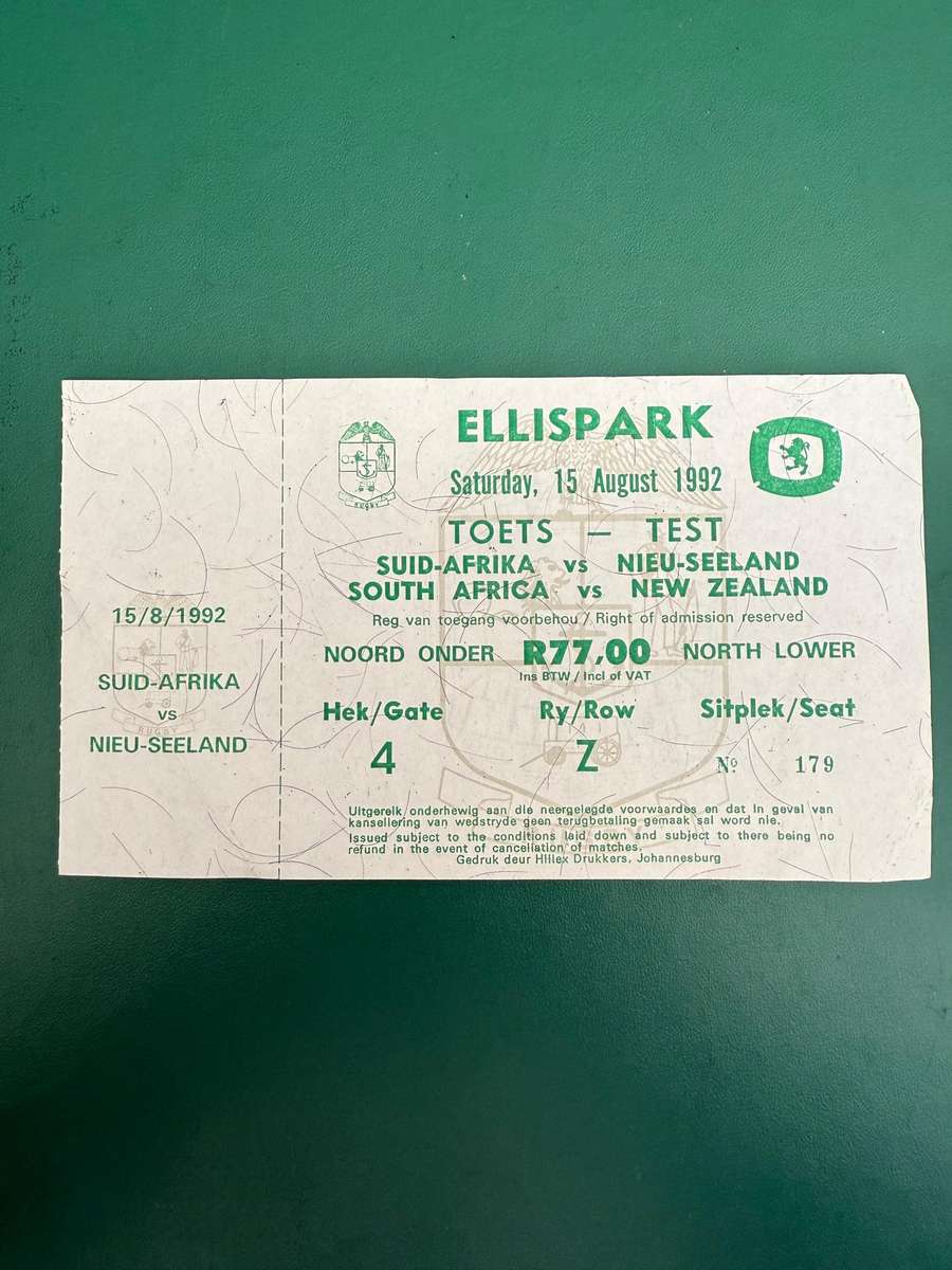 Rugby Ticket - South-Africa vs New-Zealand (All Blacks) 15/08/1992