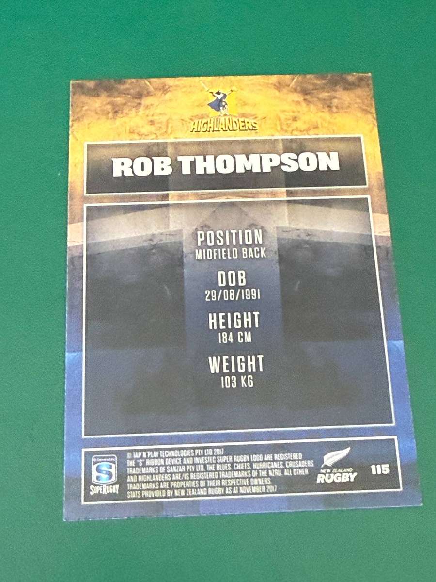 Rugby Card - *SIGNED* Rob Thompson 2017 NZ Tap and Play Rugby Card