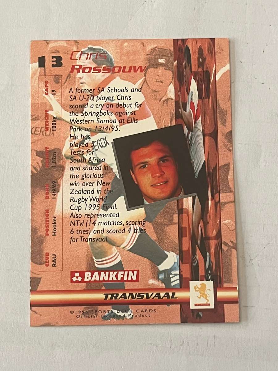 Rugby Card - *SIGNED* Chris Rossouw 1996 Sports Deck Rugby Card