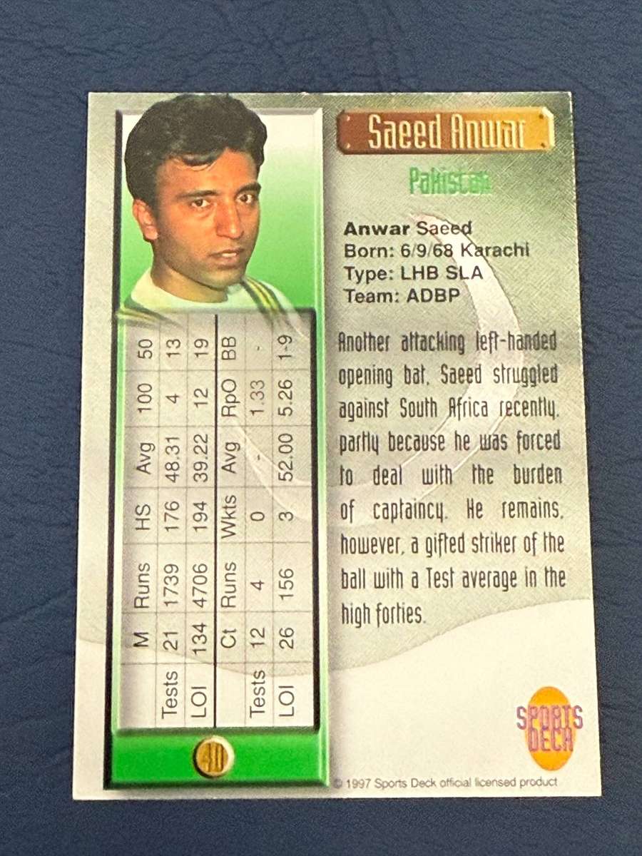 Cricket Card - *SIGNED* Saeed Anwar 1997 Sports Deck Cricket Card