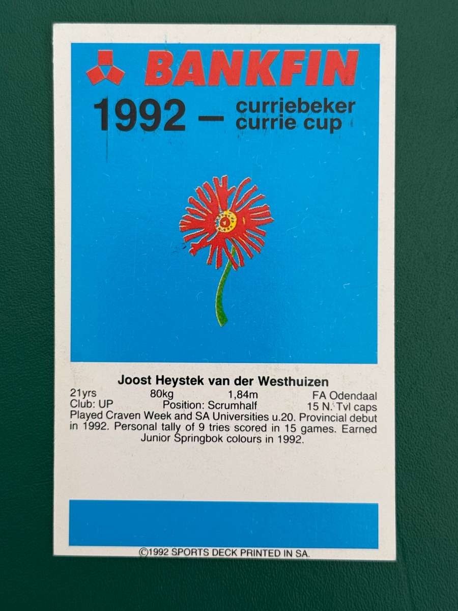 Rugby Card - Joost van der Westhuizen 1992 Sports Deck Rugby Card Nr106