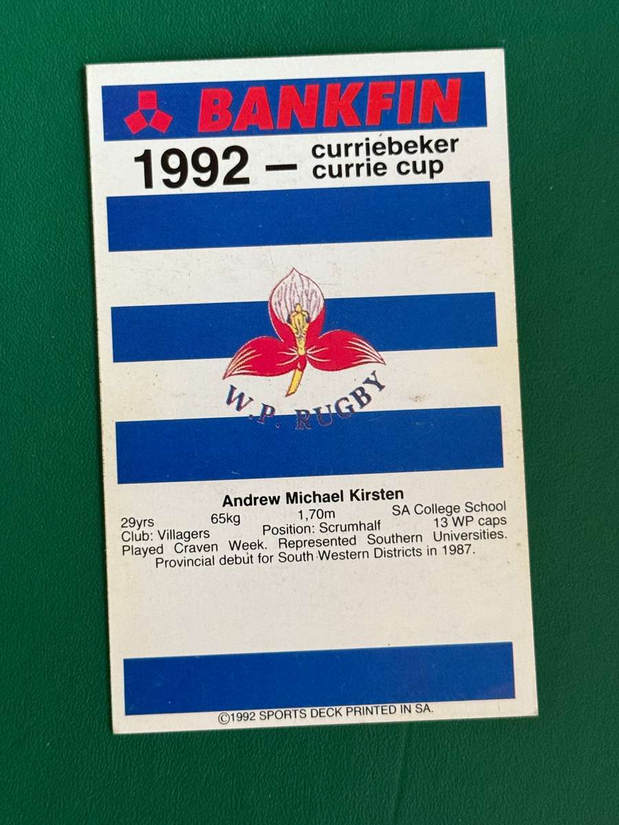 Rugby Card - Andrew Kirsten 1992 Sports Deck Rugby Card (Nr124)
