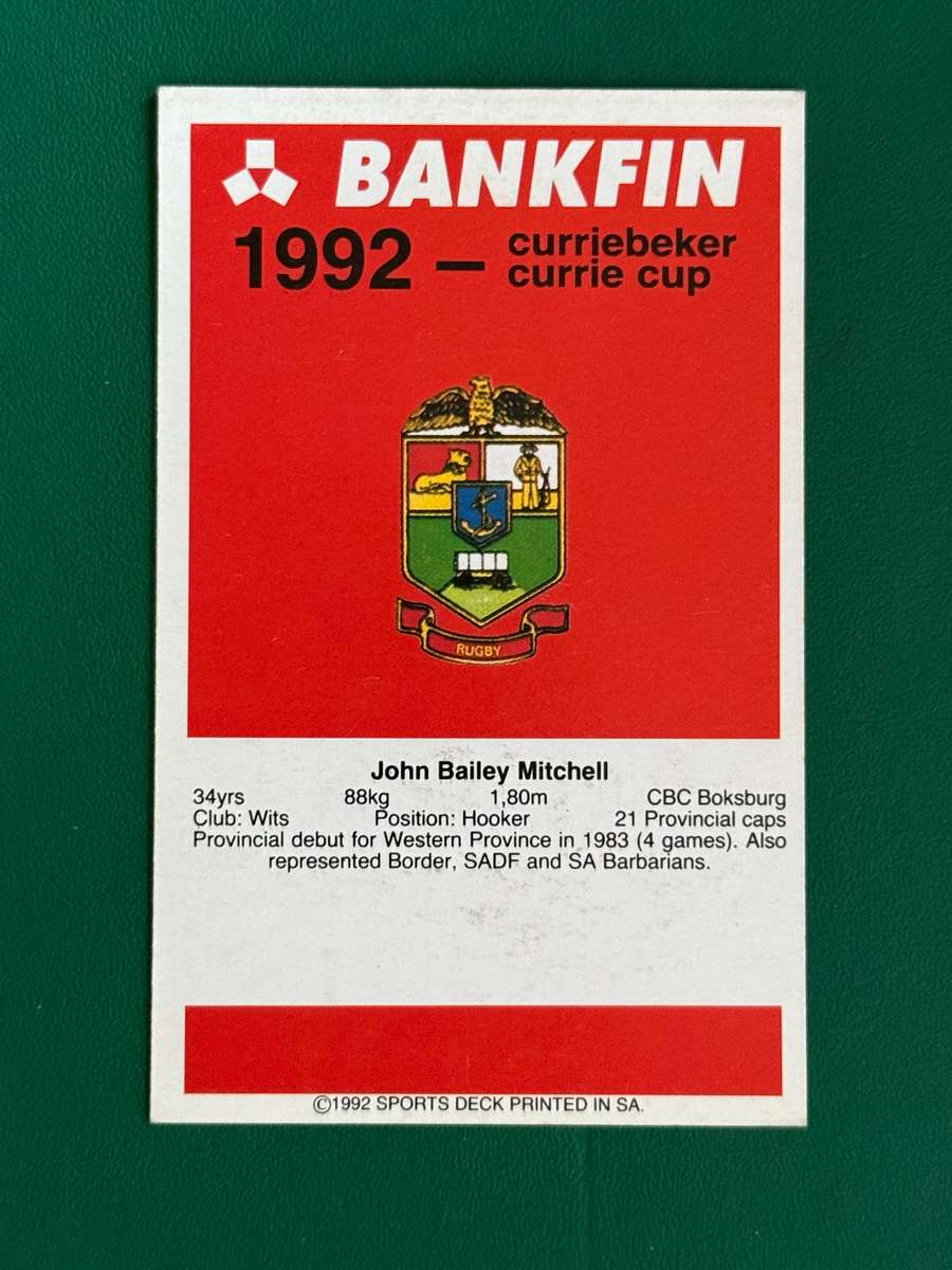 Rugby Card - John Mitchell 1992 Sports Deck Rugby Card (Nr125)