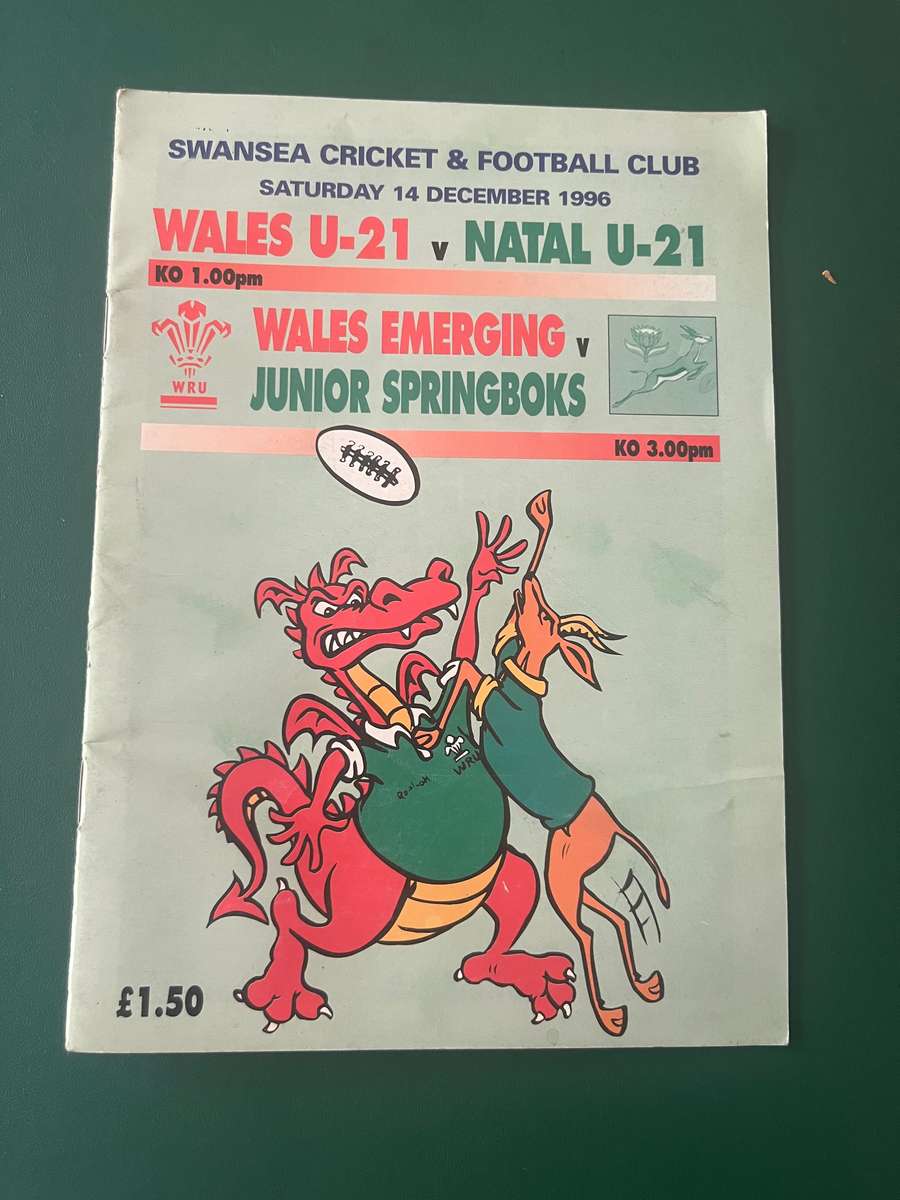 Rugby Programme - Wales Emerging vs Junior Springboks 14/12/1996