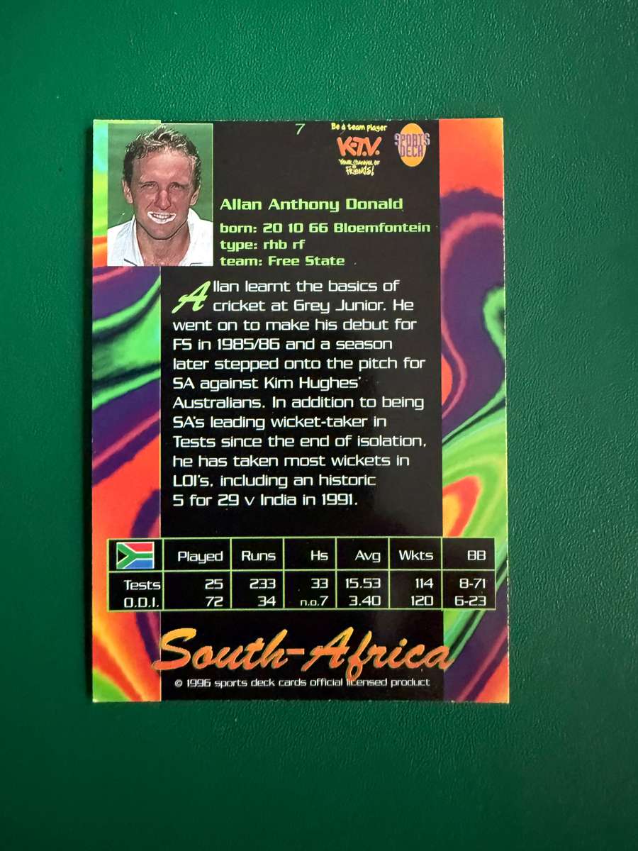 Cricket Card - Alan Donald 1996 Sports Deck Cricket Card