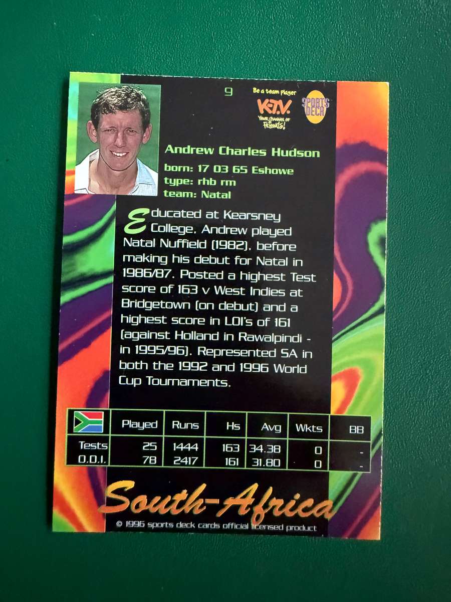 Cricket Card - Andrew Hudson 1996 Sports Deck Cricket Card