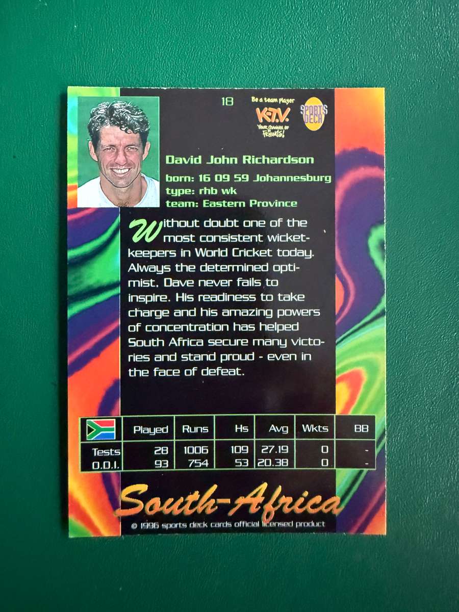 Cricket Card - Dave Richardson 1996 Sports Deck Cricket Card