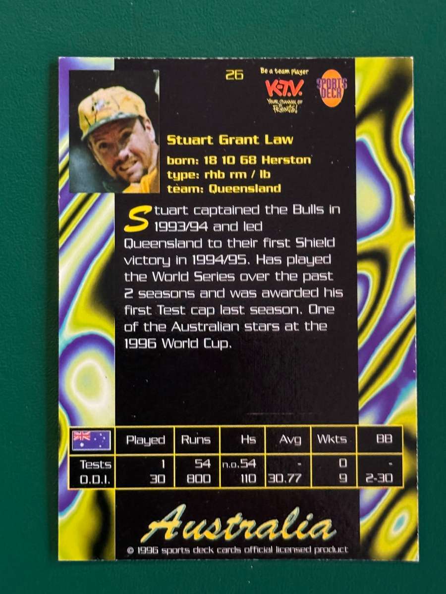Cricket Card - Stuart Law 1996 Sports Deck Cricket Card
