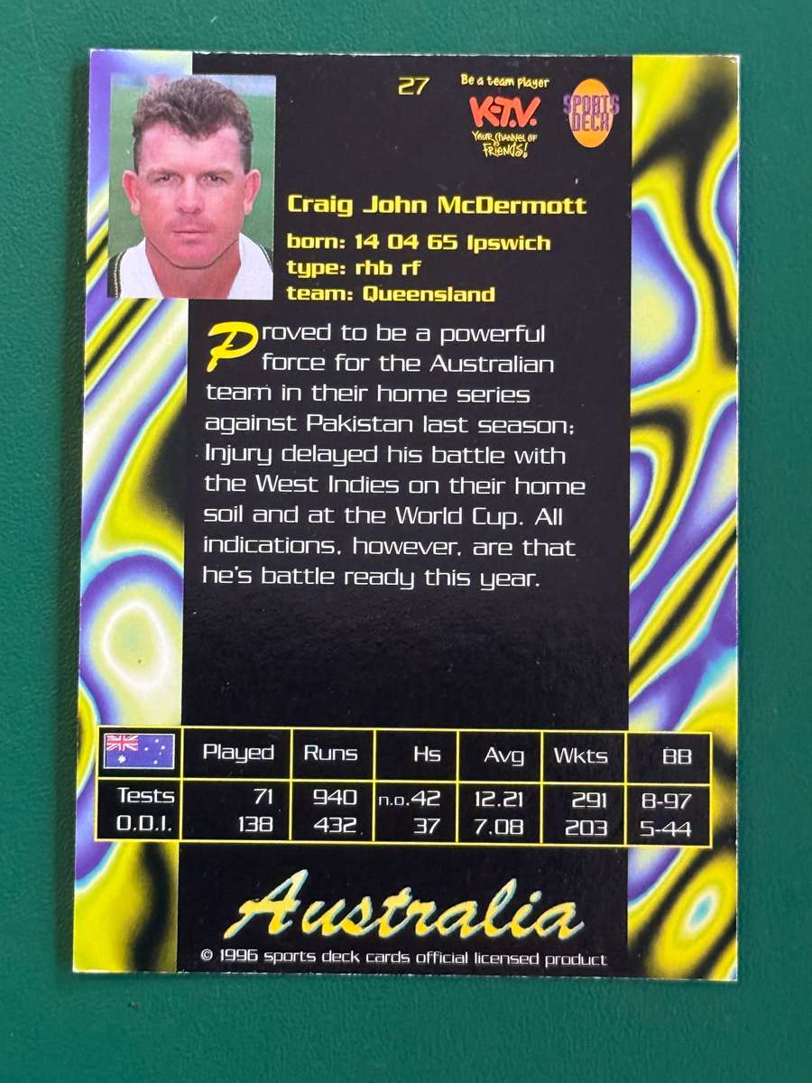 Cricket Card - Craig McDermott 1996 Sports Deck Cricket Card