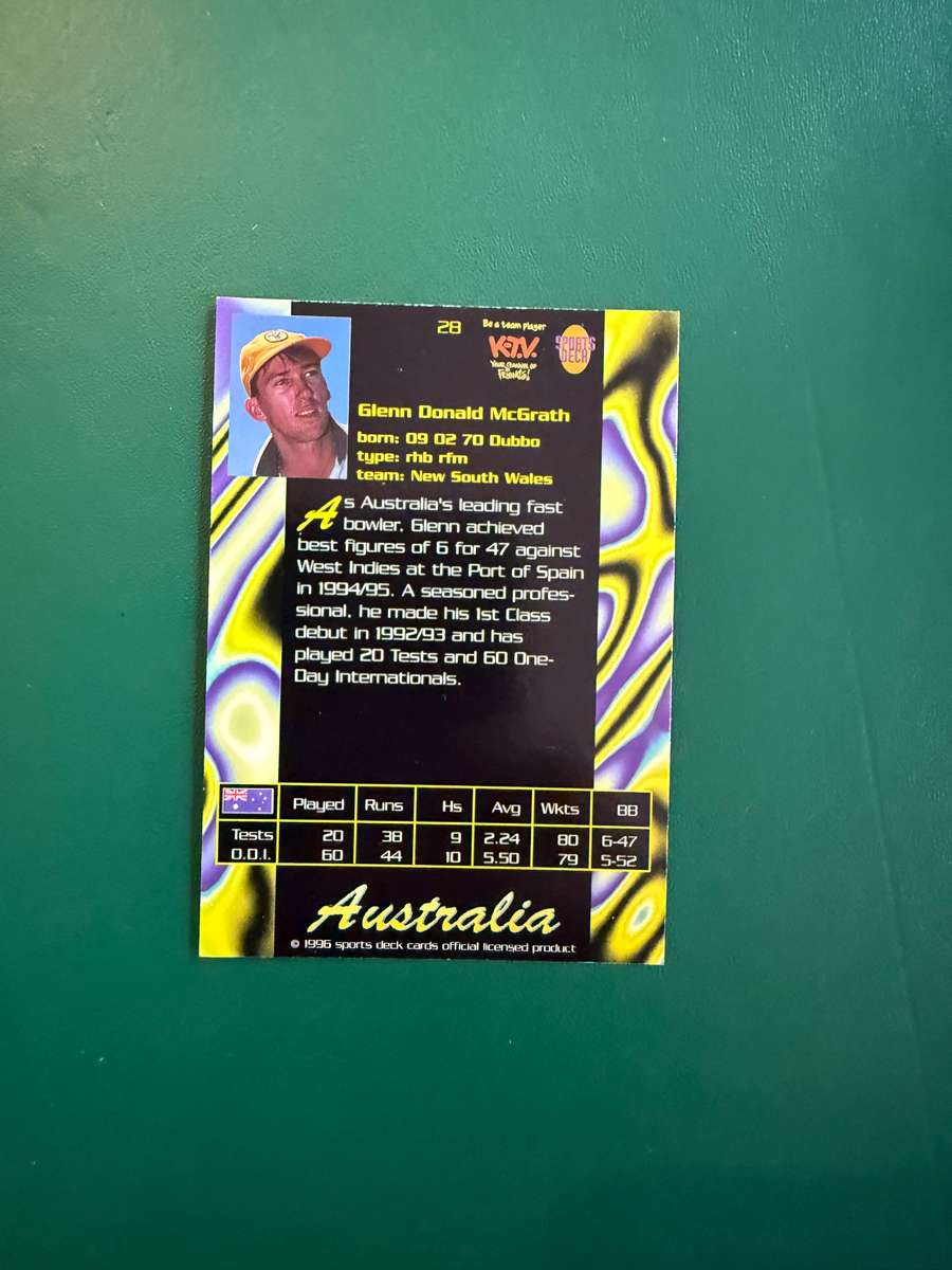 Cricket Card - Glenn Mcgrath 1996 Sports Deck Cricket Card