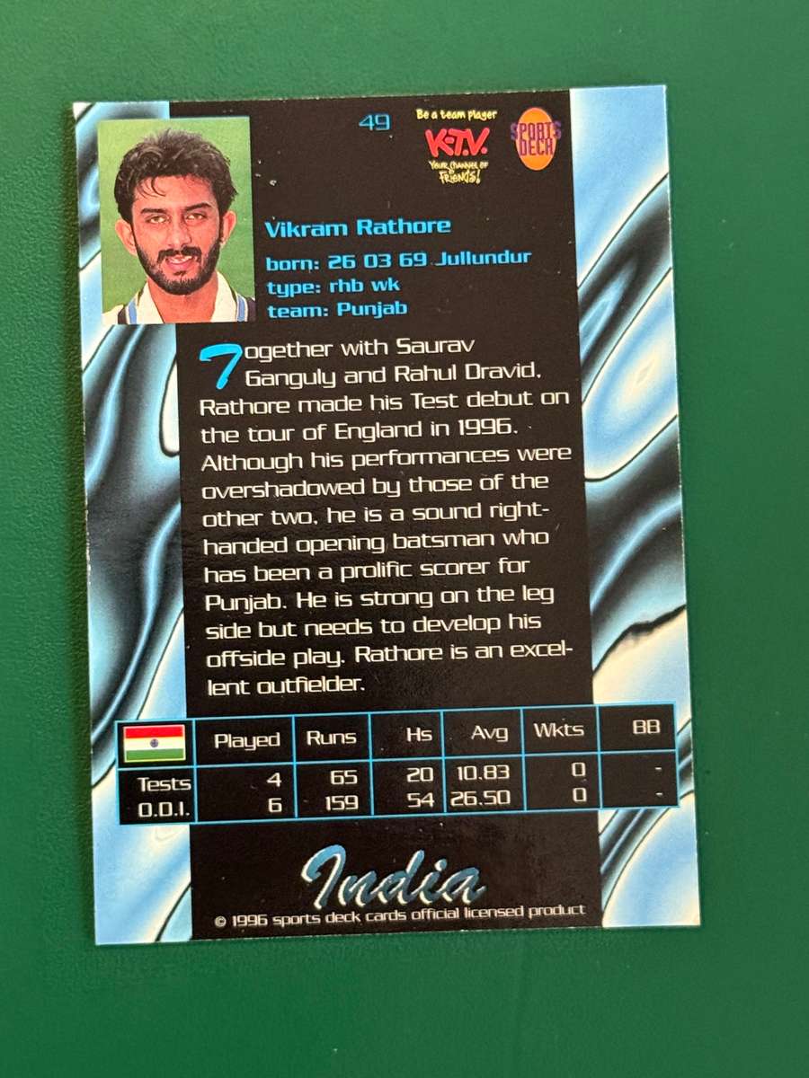 Cricket Card - Vikram Rathore 1996 Sports Deck Cricket Card