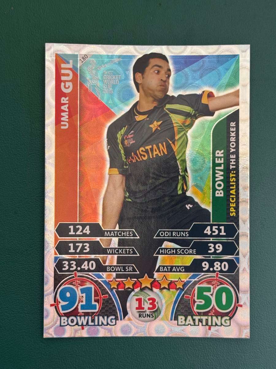 Cricket Card - Umar Gul Silver Foil 2015 Cricket World Cup Cricket Attax