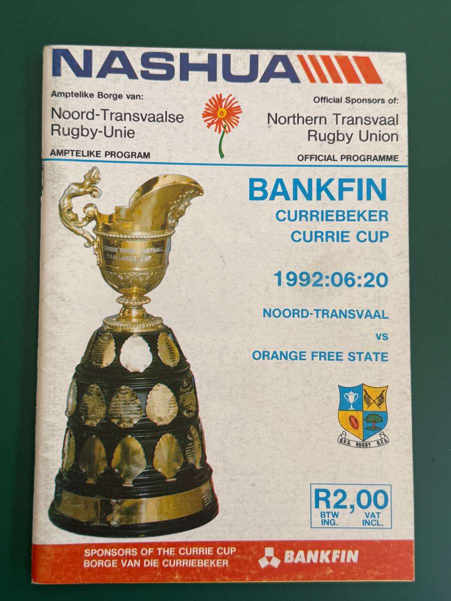 Rugby Programme - Northern-Transvaal vs Free State 20/06/1992