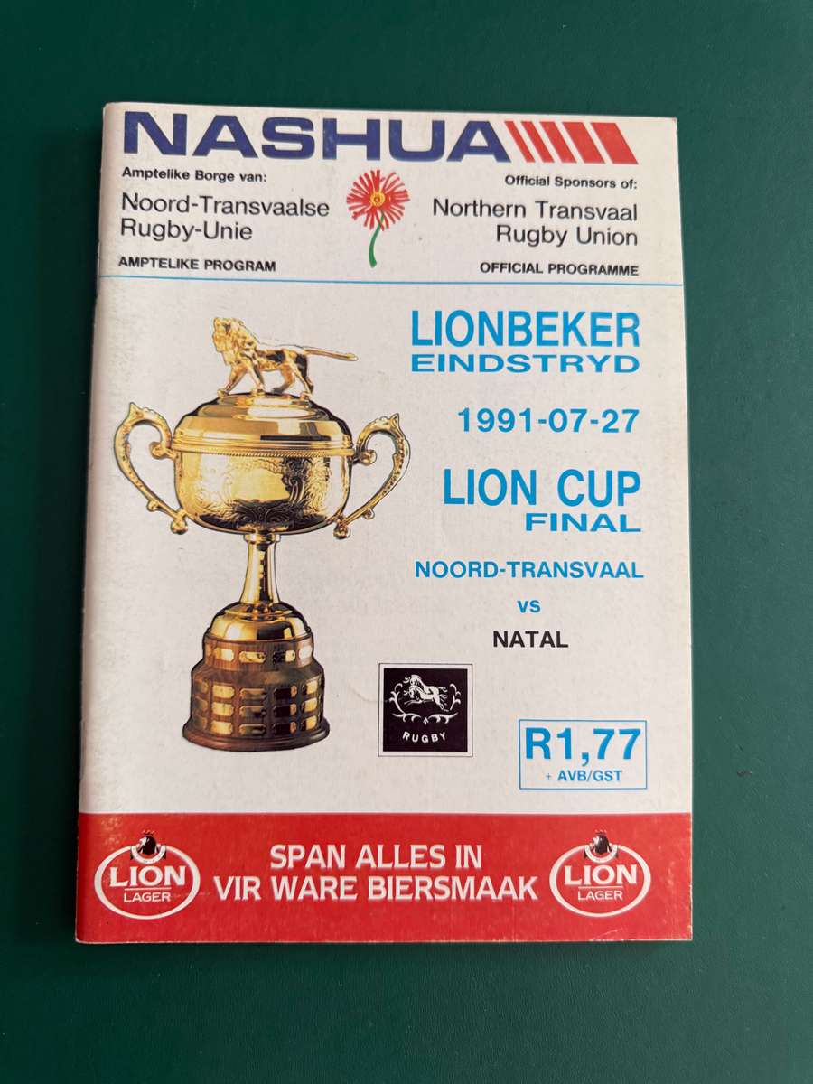 Rugby Programme - *LION CUP FINAL* Northern-Transvaal vs Natal 27/07/1991
