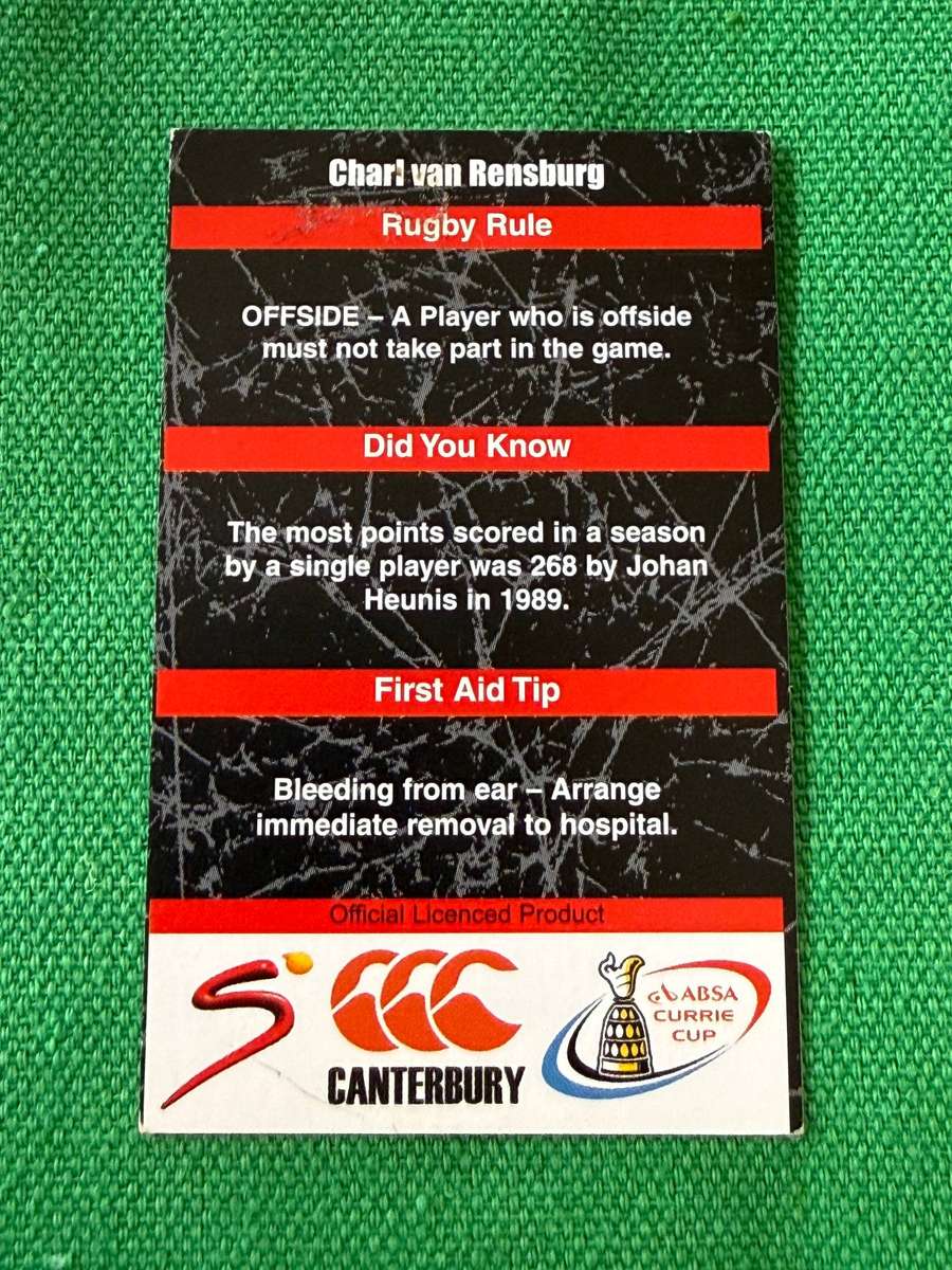 Rugby Card - Charl van Rensburg 2004 Pinnacle Rugby Card
