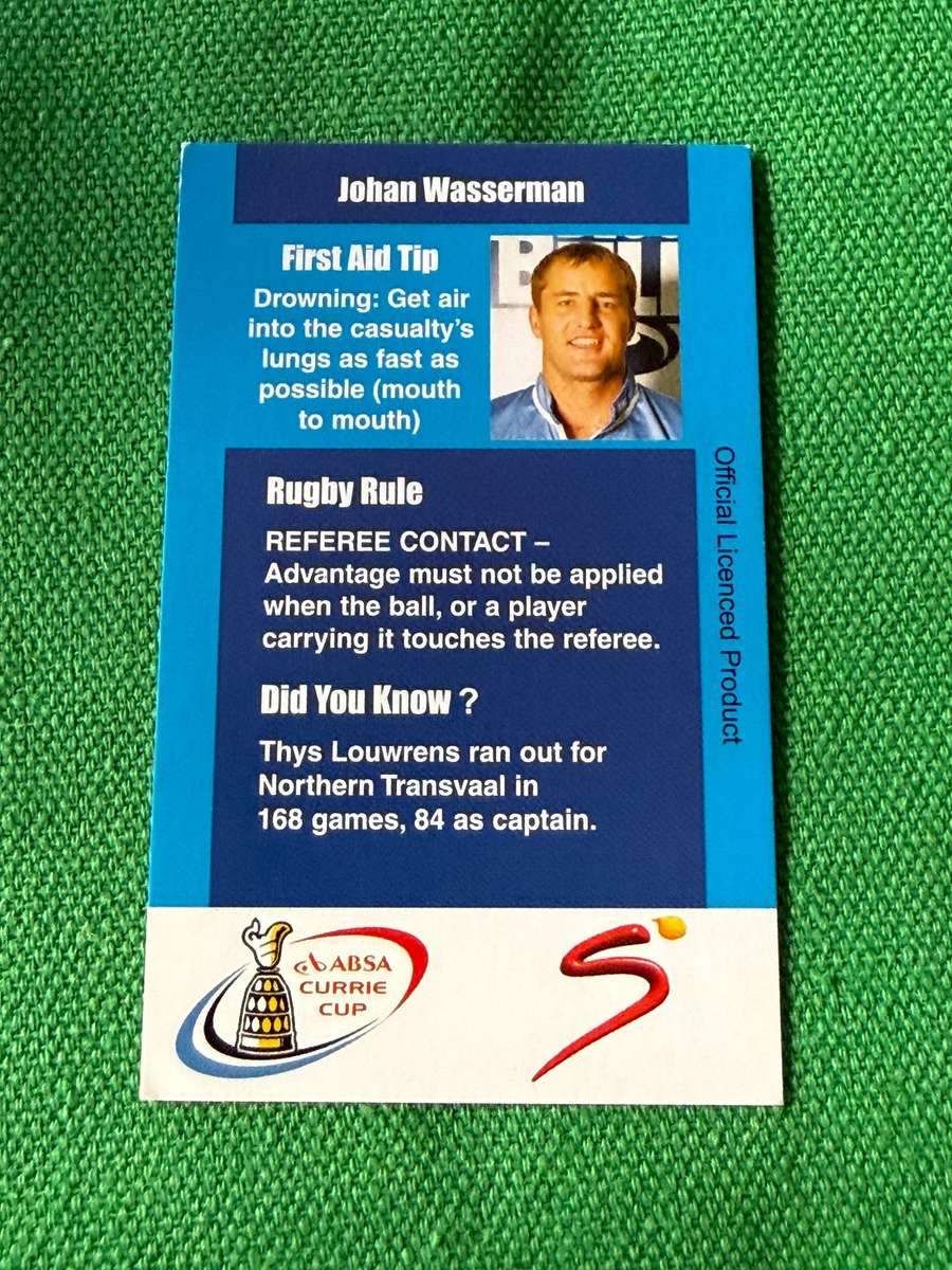 Rugby Card - Johan Wasserman 2004 Pinnacle Rugby Card