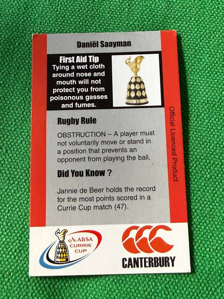Rugby Card - Daniel Saayman 2004 Pinnacle Rugby Card