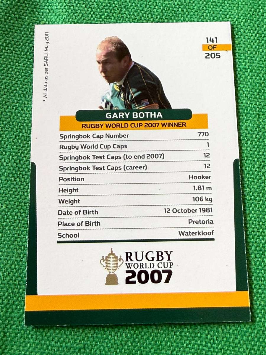 Rugby Card - *SIGNED* Gary Botha 2011 Big Ball Rugby Card (Depicting 2007 RWC Squad)