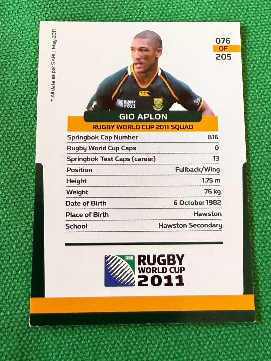 Rugby Card - *SIGNED* Gio Aplon 2011 Big Ball Rugby Card (Depicting 2011 RWC Squad)
