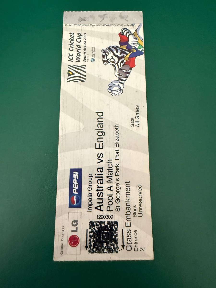 Cricket Ticket - Australia vs England (ICC World Cup) 02/03/2003